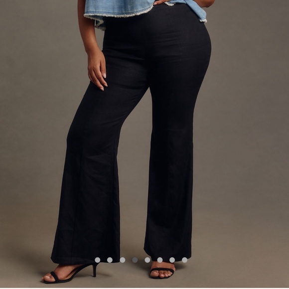 By Anthropologie Linen Flare Pants Black Linen Pants Size 24W Flowy Linen Pants - Picture 1 of 12